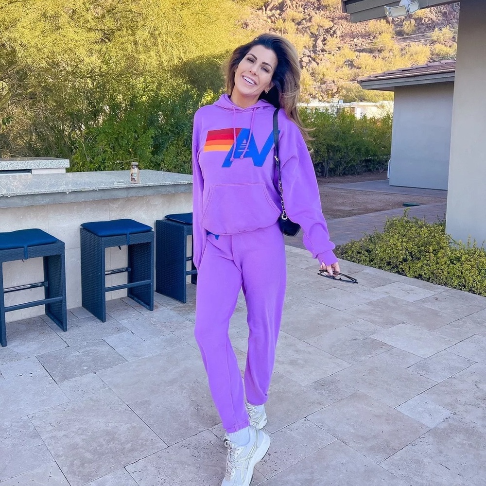 AVIATOR NATION Logo Pullover Relaxed Hoodie in Neon Purple M - Picture 2 of 8